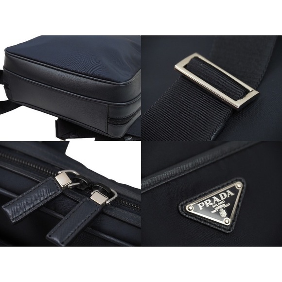 Prada Rucksack Logo Leather Navy Silver - Picture 7 of 8